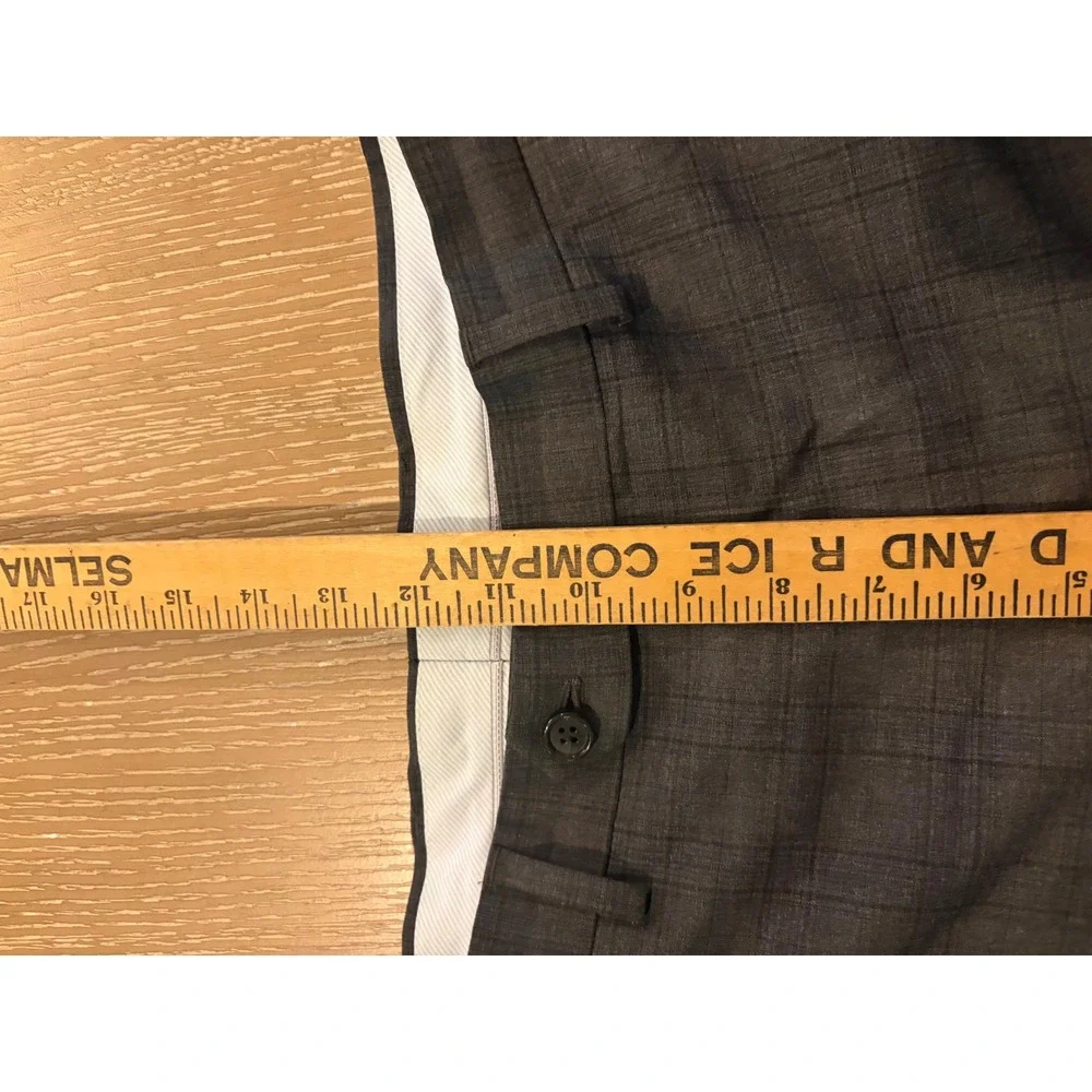 Ralph Lauren Mens Dress Pants 40x30 Gray Plaid Flat Front Career Stretch